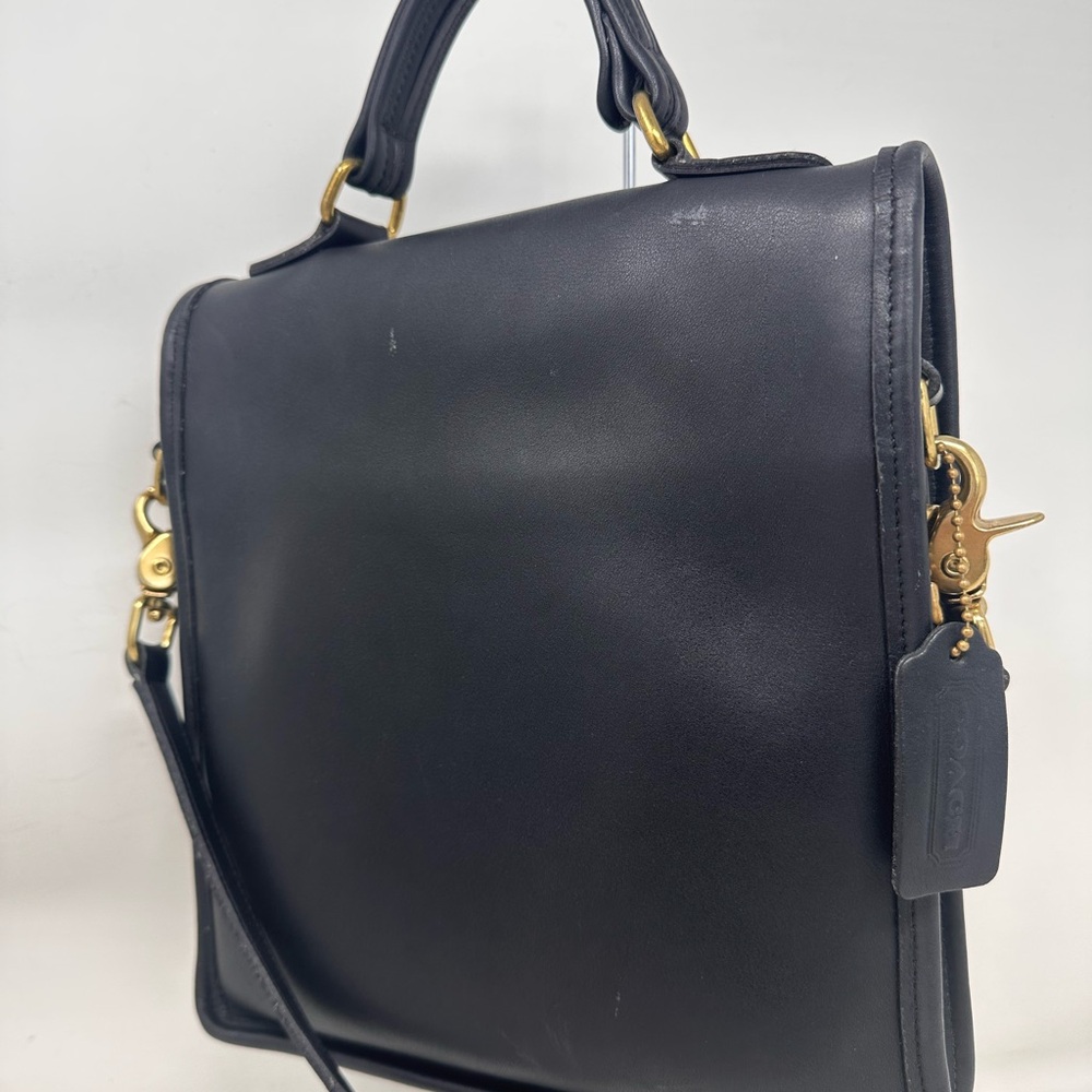 Vintage Coach Station Bag Black Leather Top-Handle Crossbody with Gold Hardware - Picture 5 of 7